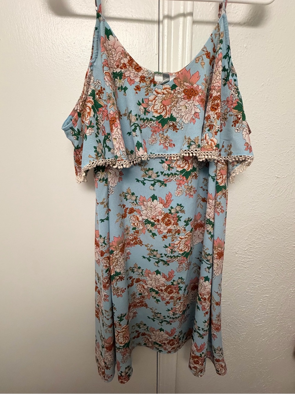 Floral Ruffle Spaghetti Top - Light Blue